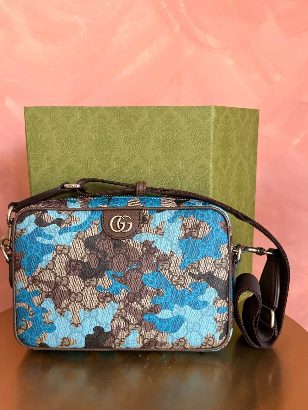 Gucci Blue and Brown Camouflage GG Supreme Messenger Bag
